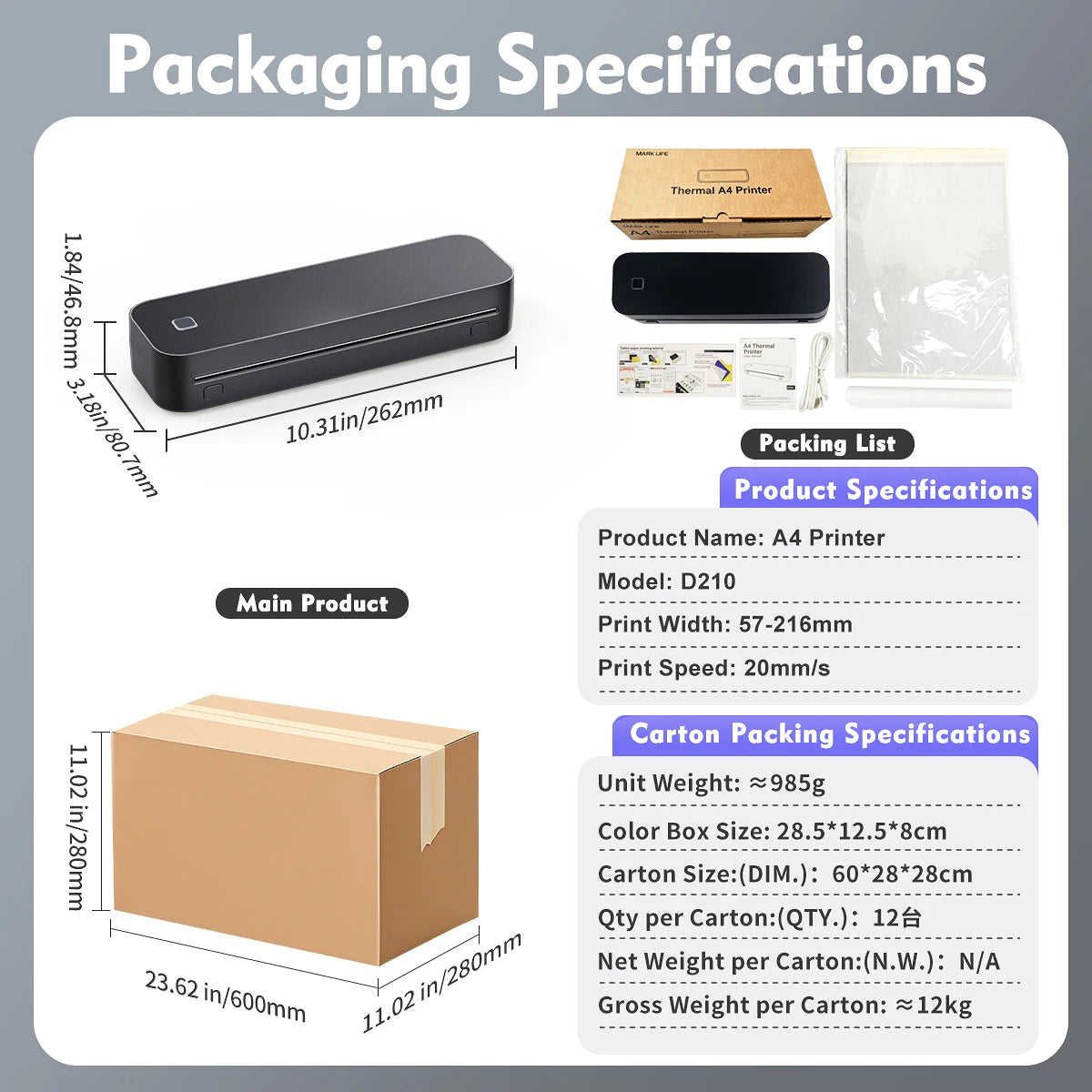 W-Portable Mini A4 Thermal Printer USB Inkless Photo for Mobile Phone Black and White Document Printer Stock