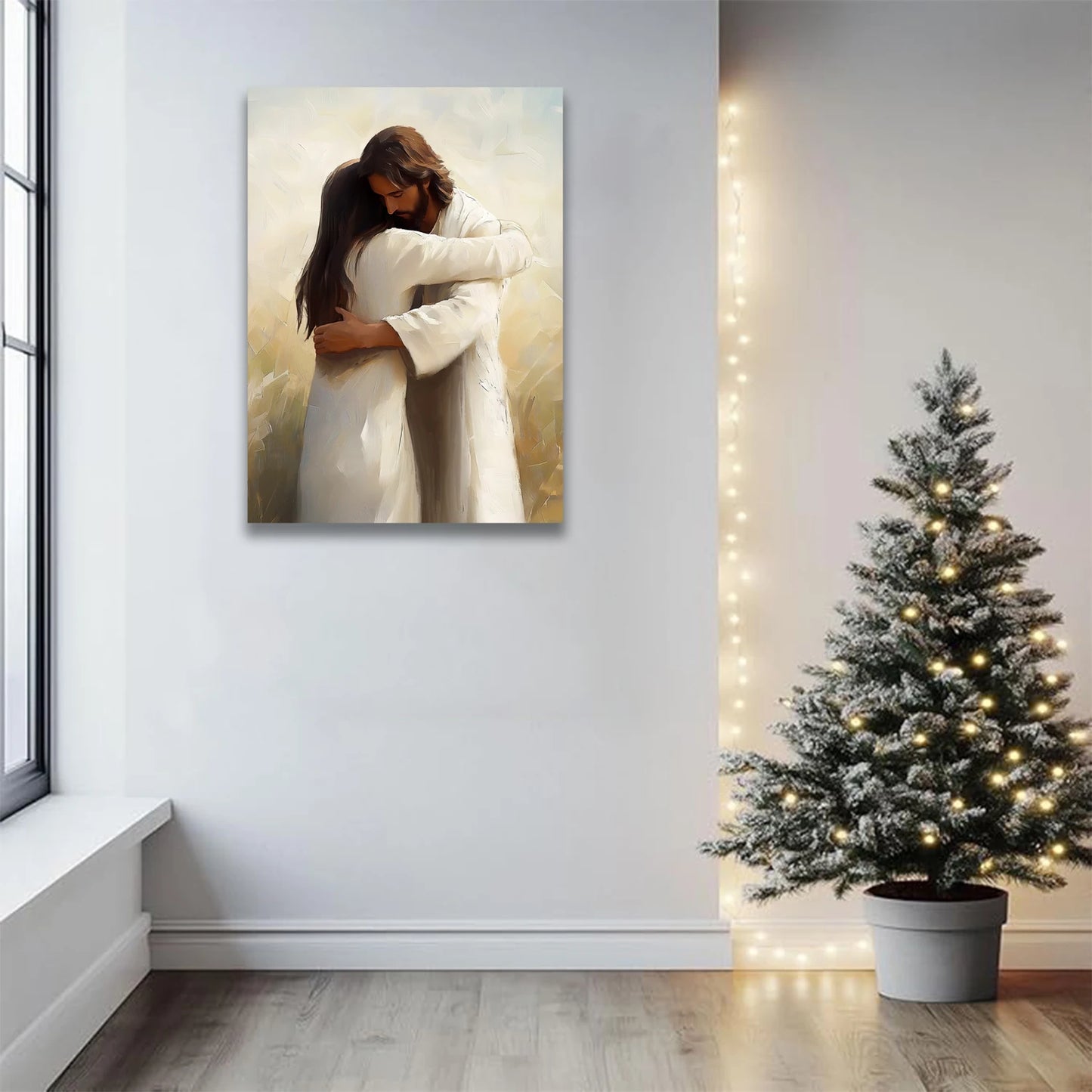 Religious Canvas: Jesus Embrace Inspirational Print Canvas Wall Art Perfect for Home Decor 1.5inch Thickness