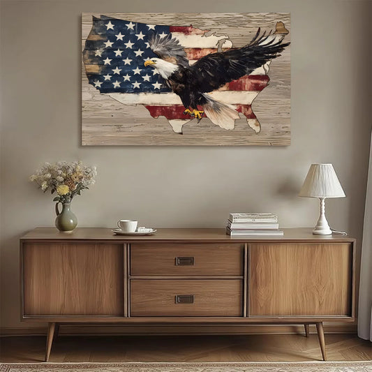 1 Piece of Eagle Flying on the National Flag Canvas Wall Art Animal Print Ready to Be Hung on the Living Room Bedroom Decoration