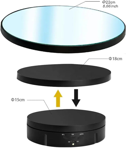 3 in 1 Mirror Rotating Display Stand With 5.9/7.08/8.66 Inch Replacement Cover With Remote Control for Photography