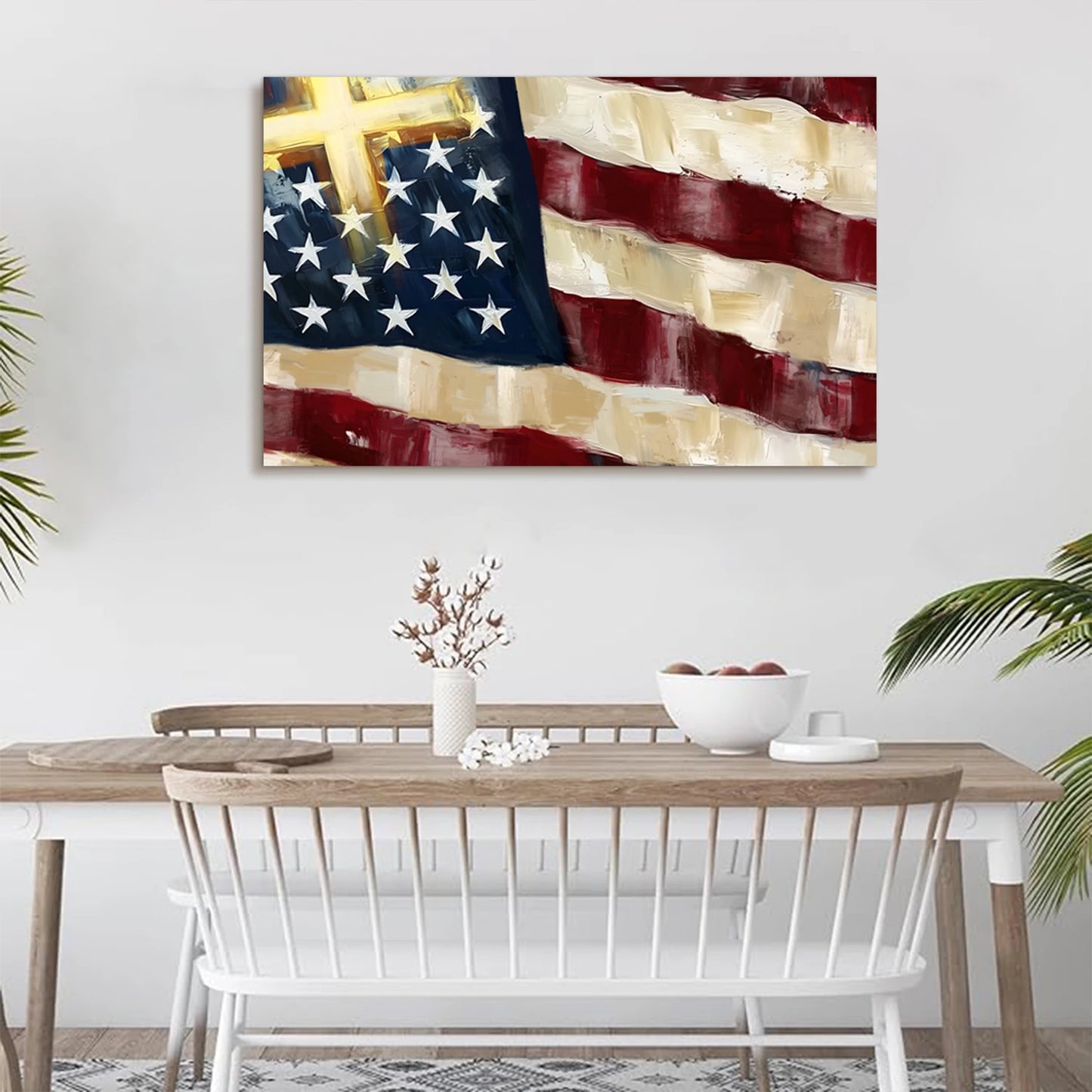1PC Customized Wall Art Canvas Printing Christmas Wall Decoration Patriotic Flag Watercolor Home Decoration Print Canvas