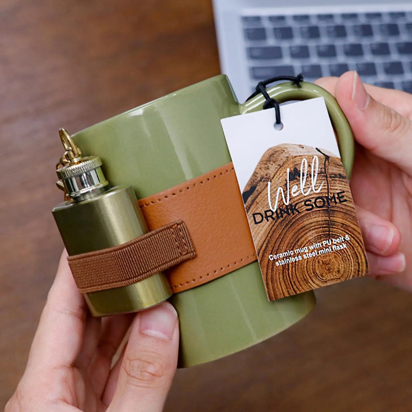 BespritGift Novelty Coffee Set Retro Portable Mini Whiskey Flask & Mug Set Personal Man Gift Ideas for Travel Camping Lover