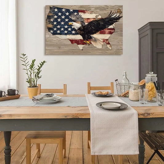 1 Piece of Eagle Flying on the National Flag Canvas Wall Art Animal Print Ready to Be Hung on the Living Room Bedroom Decoration