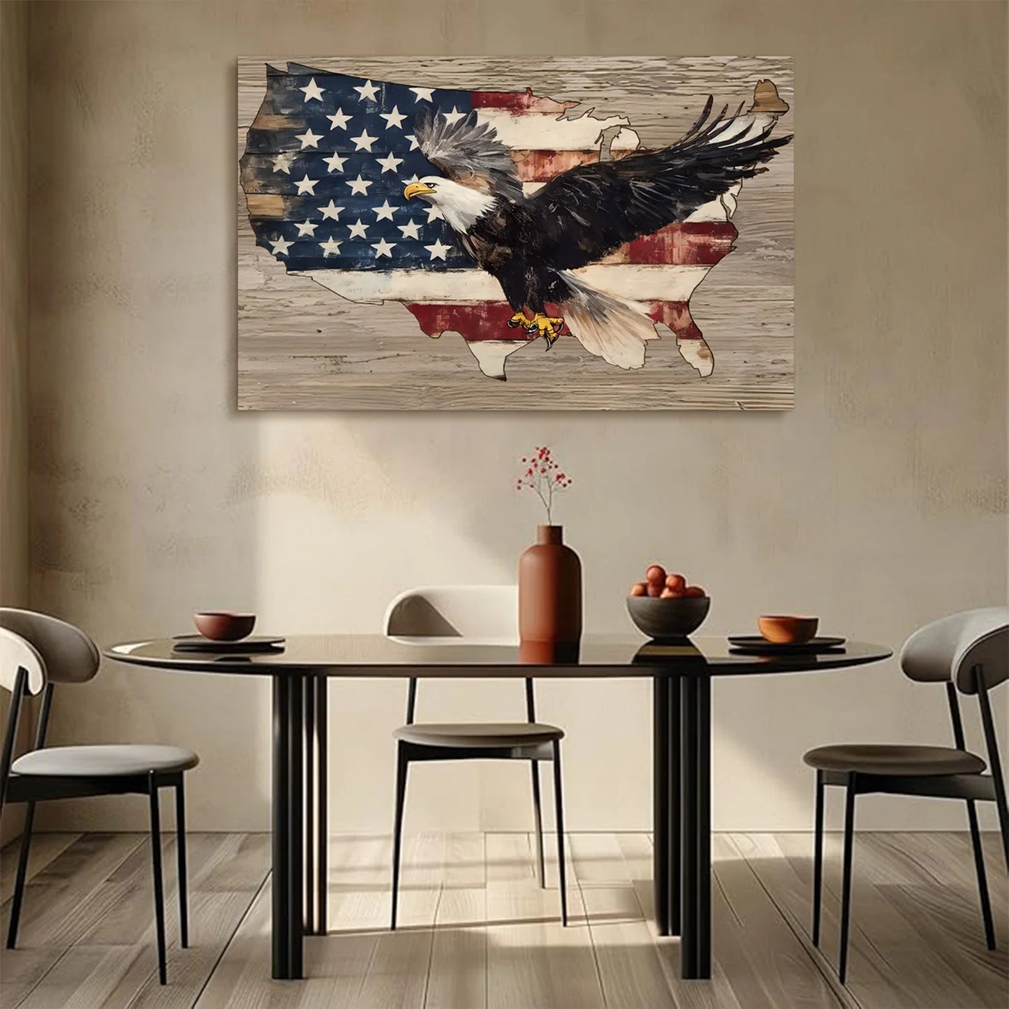 1 Piece of Eagle Flying on the National Flag Canvas Wall Art Animal Print Ready to Be Hung on the Living Room Bedroom Decoration