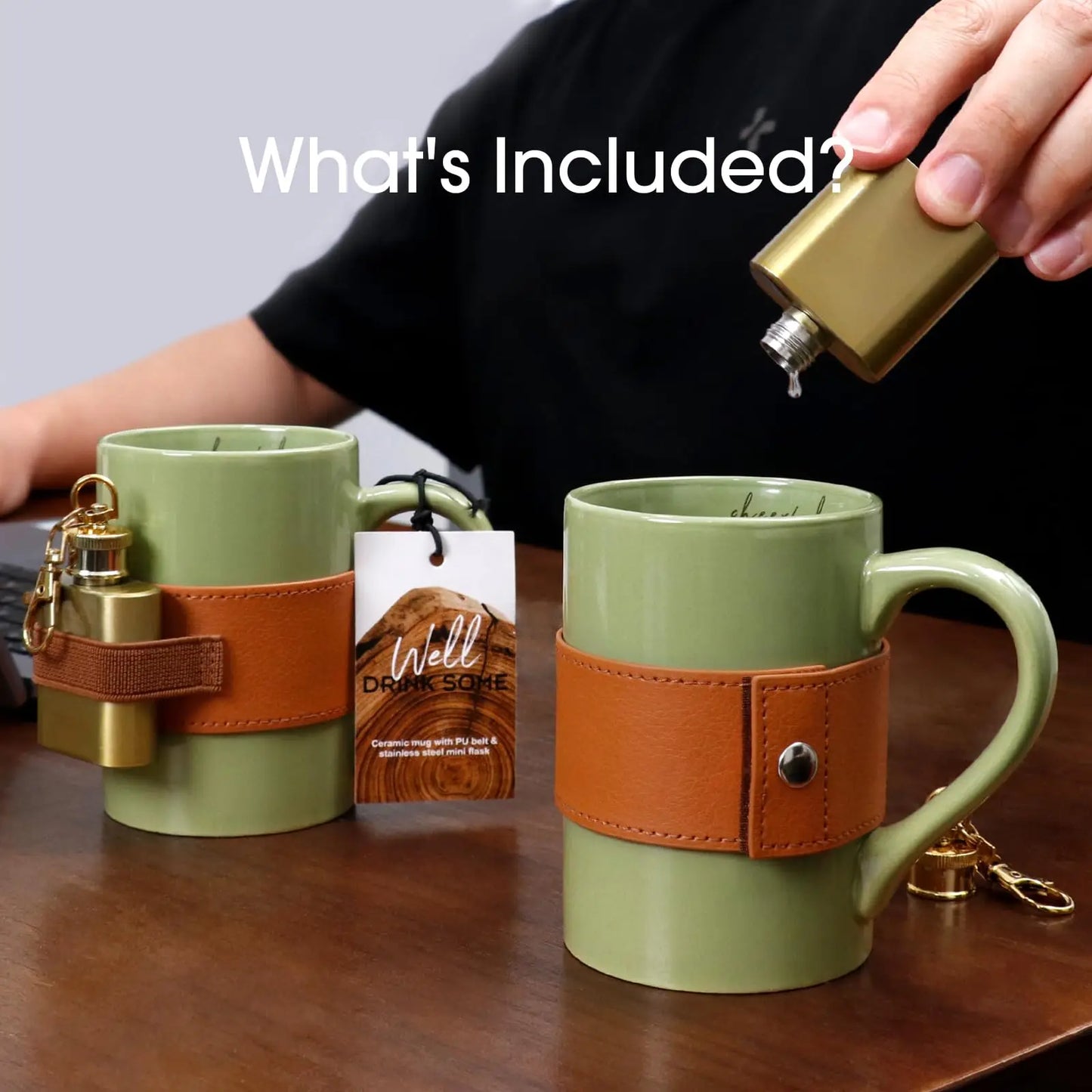 BespritGift Novelty Coffee Set Retro Portable Mini Whiskey Flask & Mug Set Personal Man Gift Ideas for Travel Camping Lover
