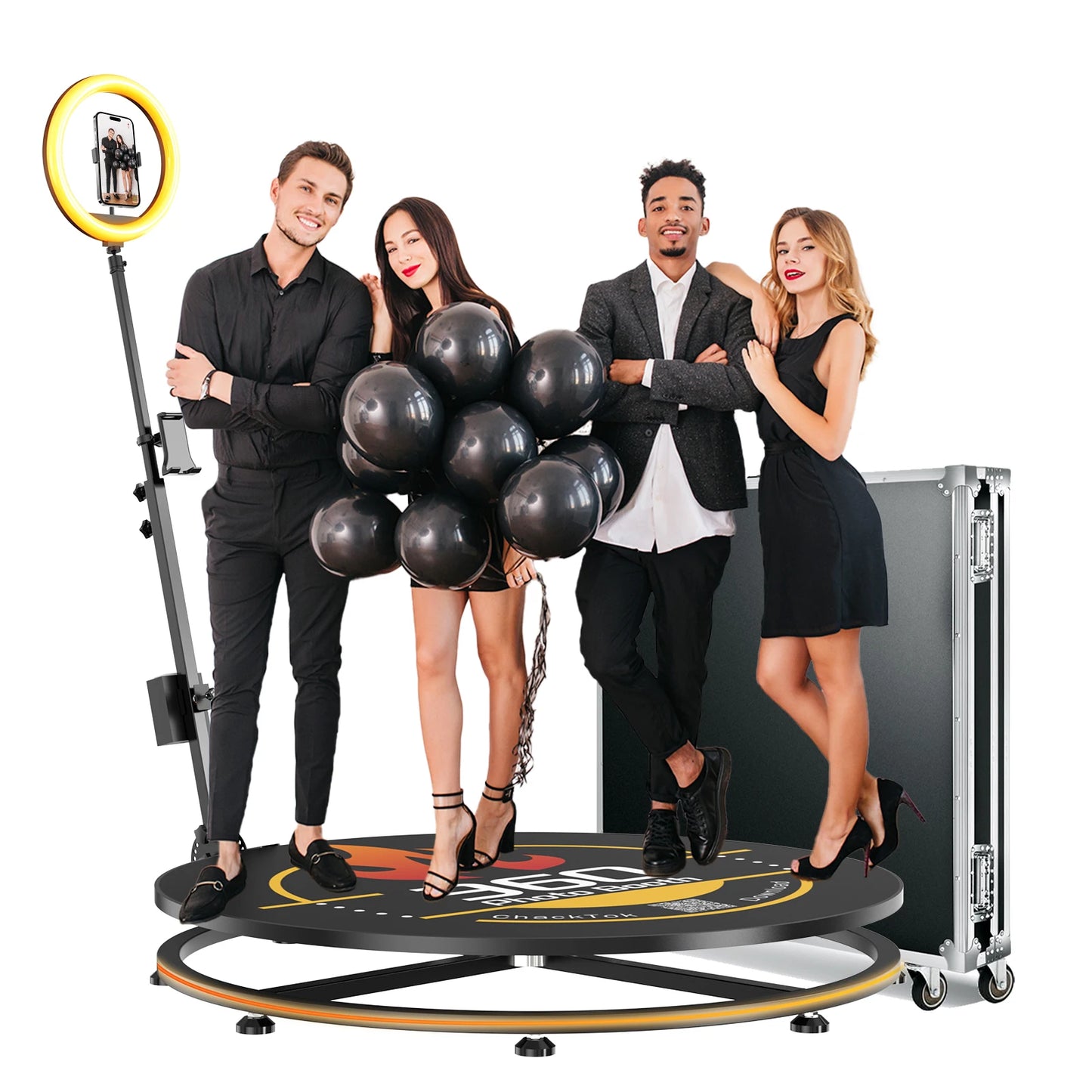 MWE USA Stock 100Cm 360 Photo Booth Automatic Selfie Photobooth Spinner Usa Warehouse for 3-4 People With Chacktok APP Software