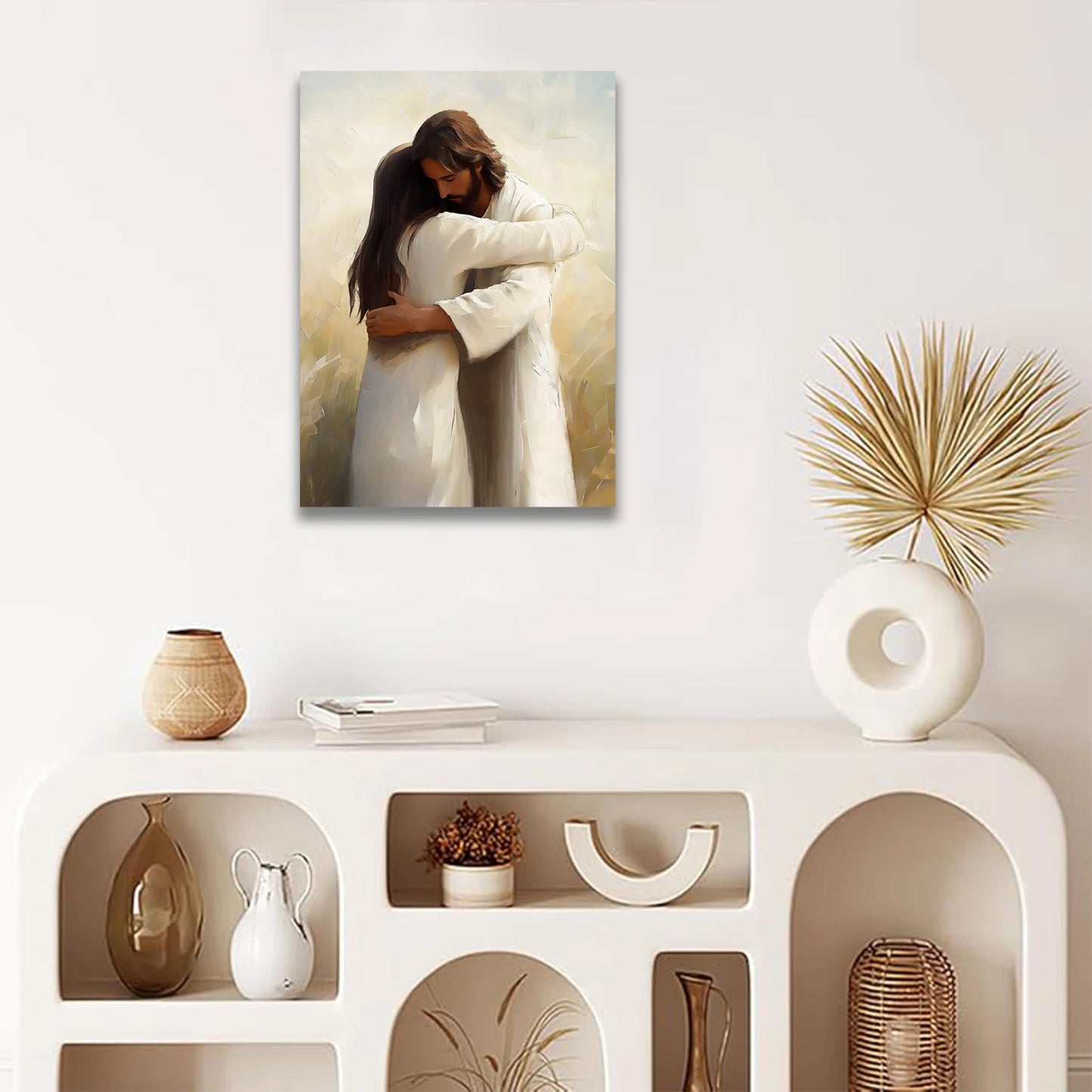 Religious Canvas: Jesus Embrace Inspirational Print Canvas Wall Art Perfect for Home Decor 1.5inch Thickness