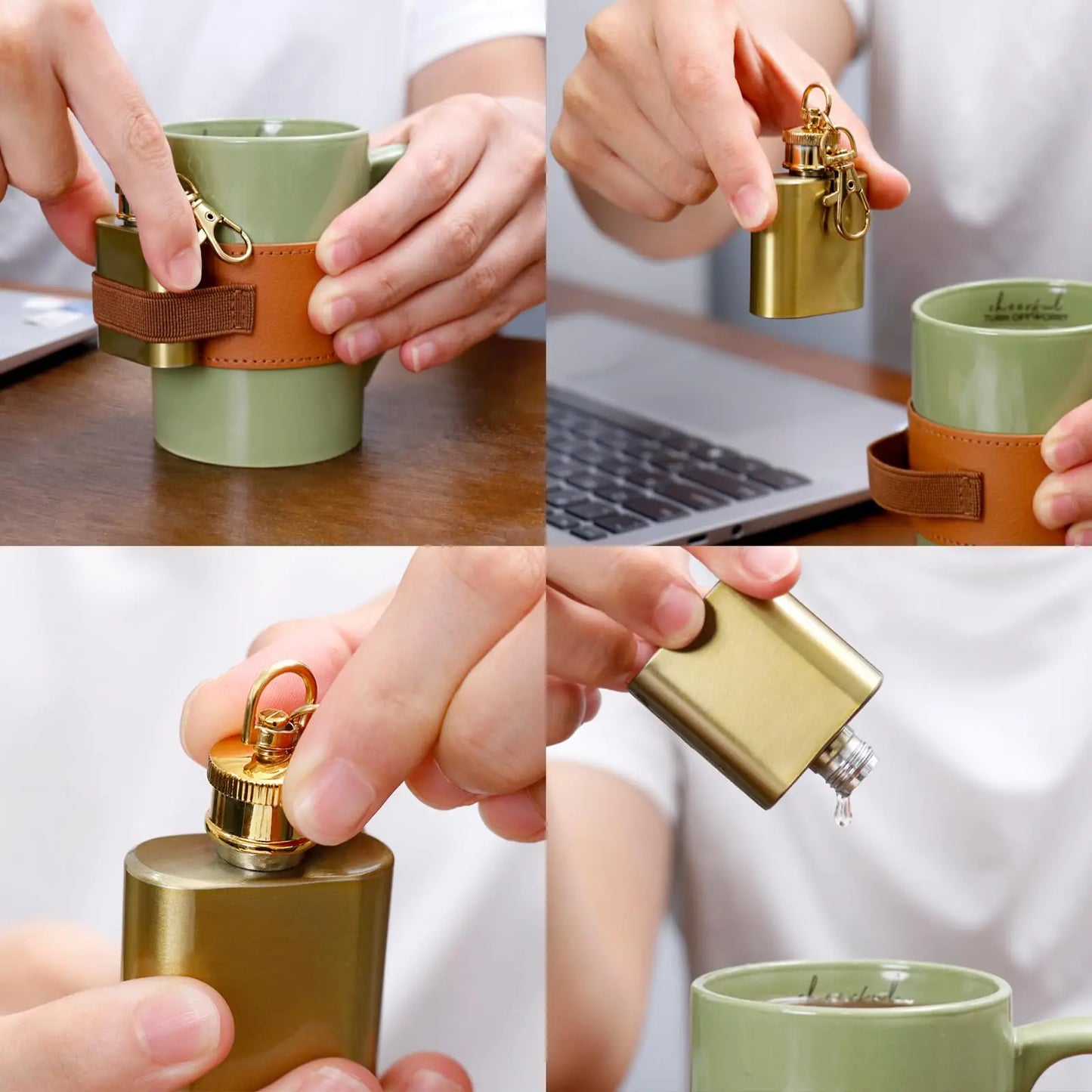 BespritGift Novelty Coffee Set Retro Portable Mini Whiskey Flask & Mug Set Personal Man Gift Ideas for Travel Camping Lover