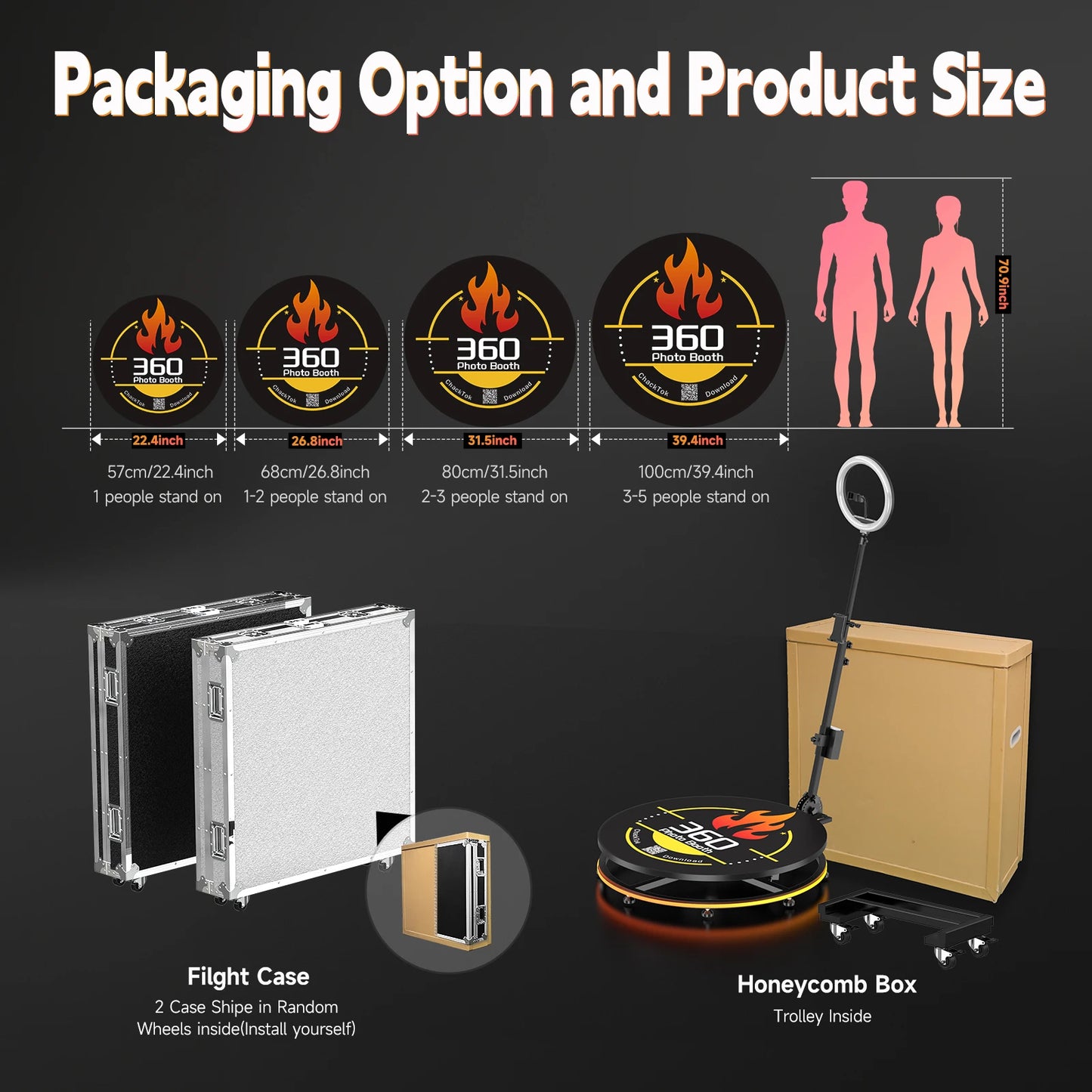 MWE USA Stock 100Cm 360 Photo Booth Automatic Selfie Photobooth Spinner Usa Warehouse for 3-4 People With Chacktok APP Software