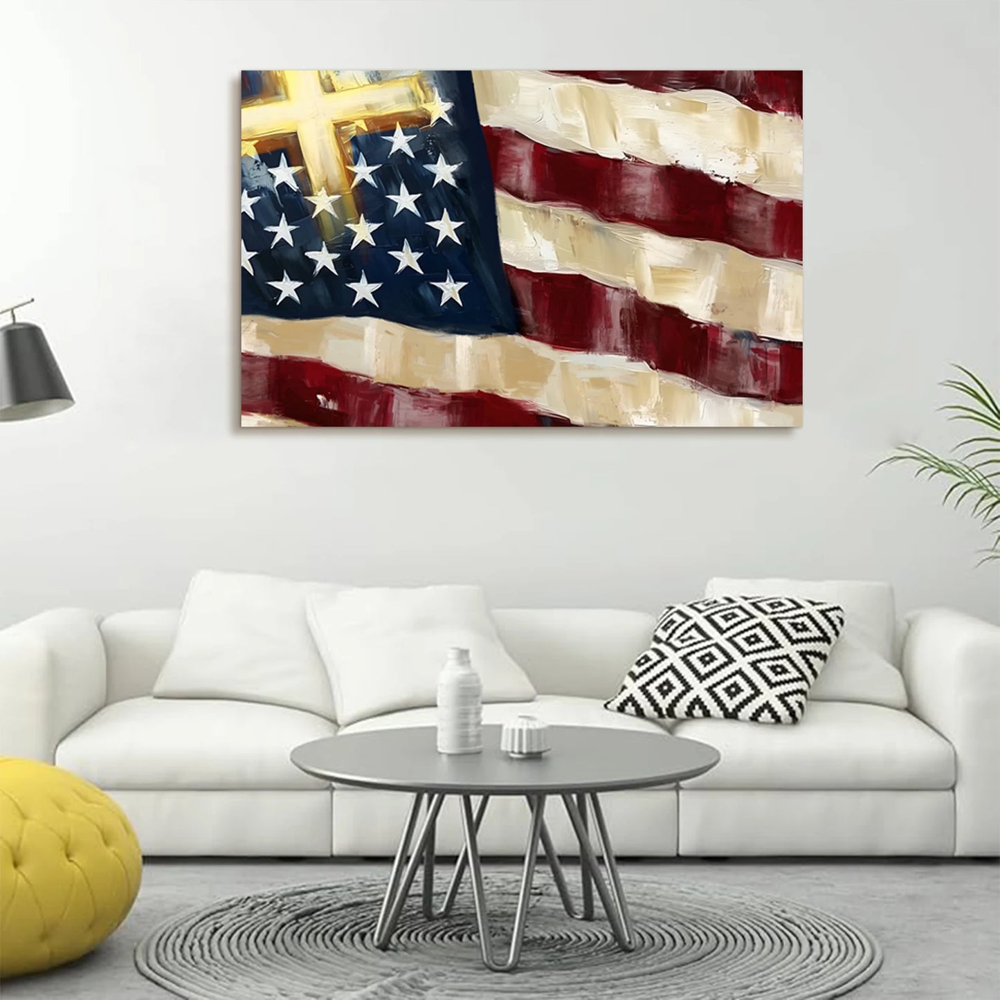 1PC Customized Wall Art Canvas Printing Christmas Wall Decoration Patriotic Flag Watercolor Home Decoration Print Canvas