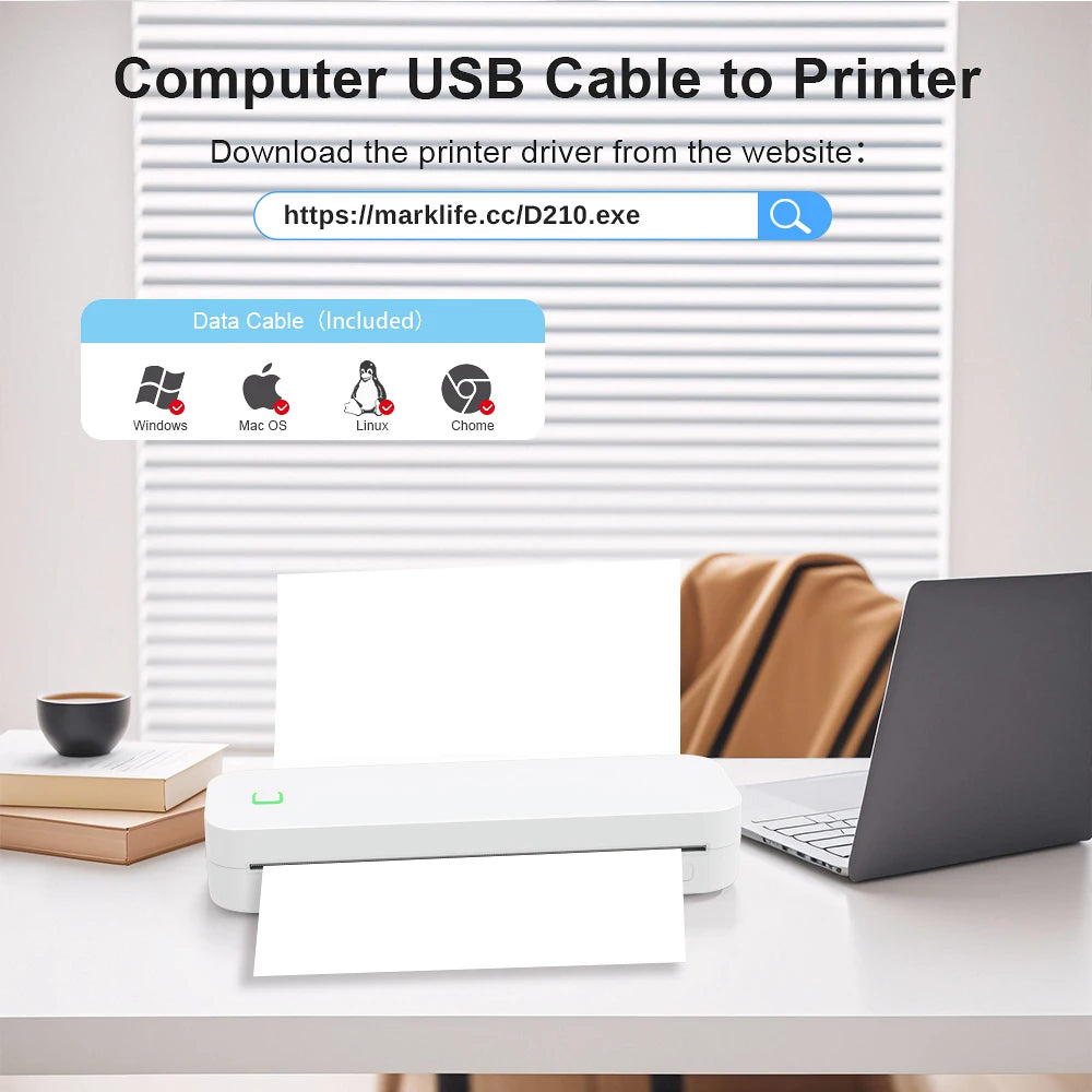 W-Portable Mini A4 Thermal Printer USB Inkless Photo for Mobile Phone Black and White Document Printer Stock