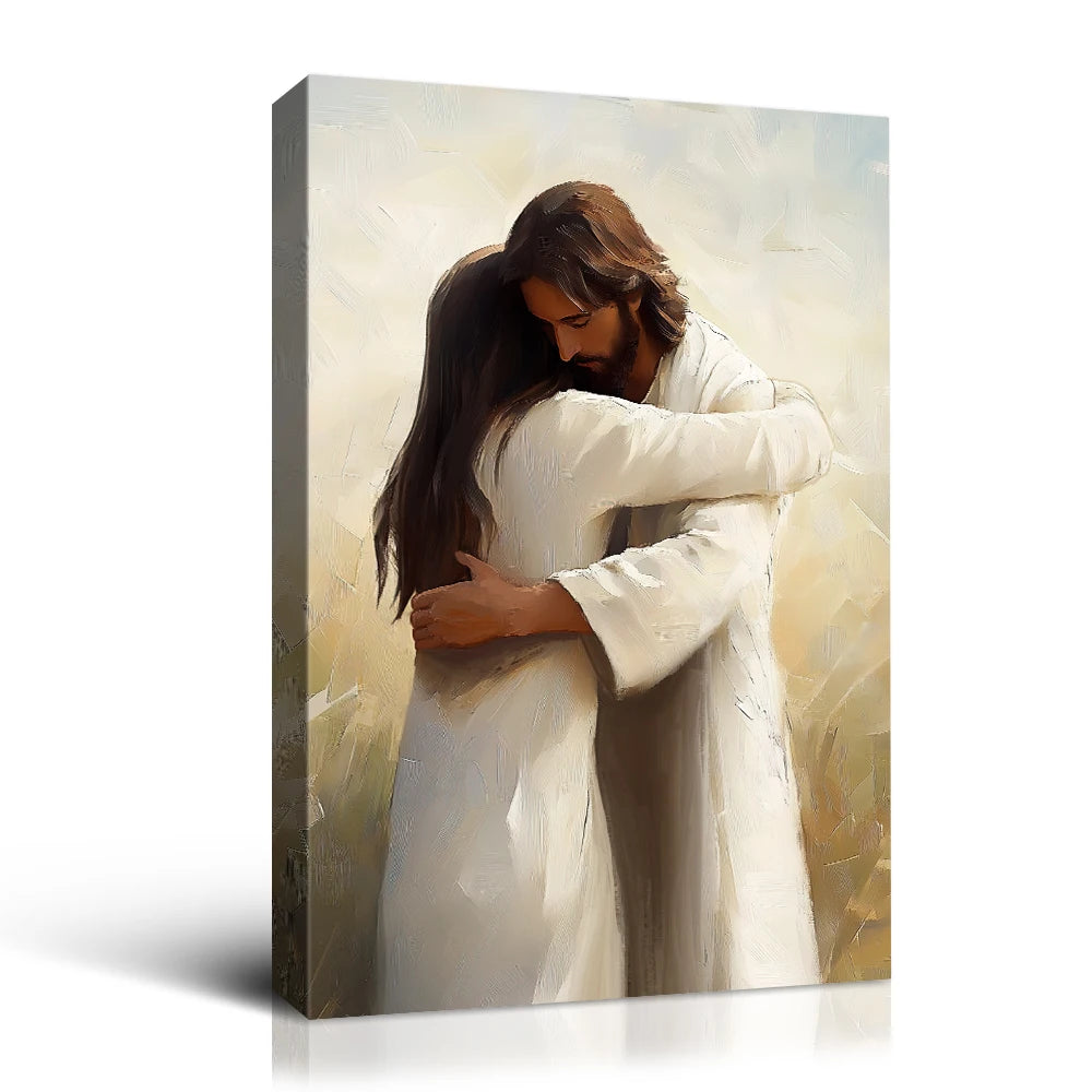 Religious Canvas: Jesus Embrace Inspirational Print Canvas Wall Art Perfect for Home Decor 1.5inch Thickness