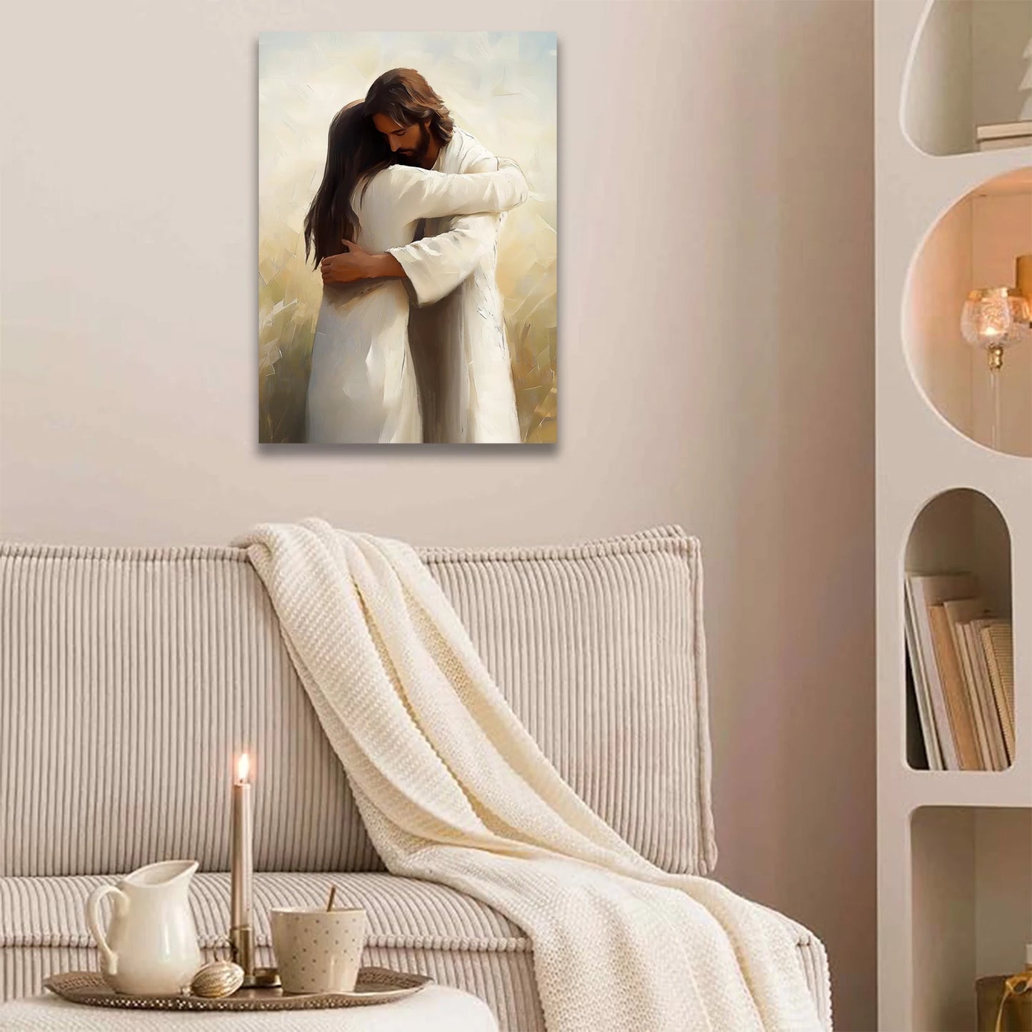 Religious Canvas: Jesus Embrace Inspirational Print Canvas Wall Art Perfect for Home Decor 1.5inch Thickness