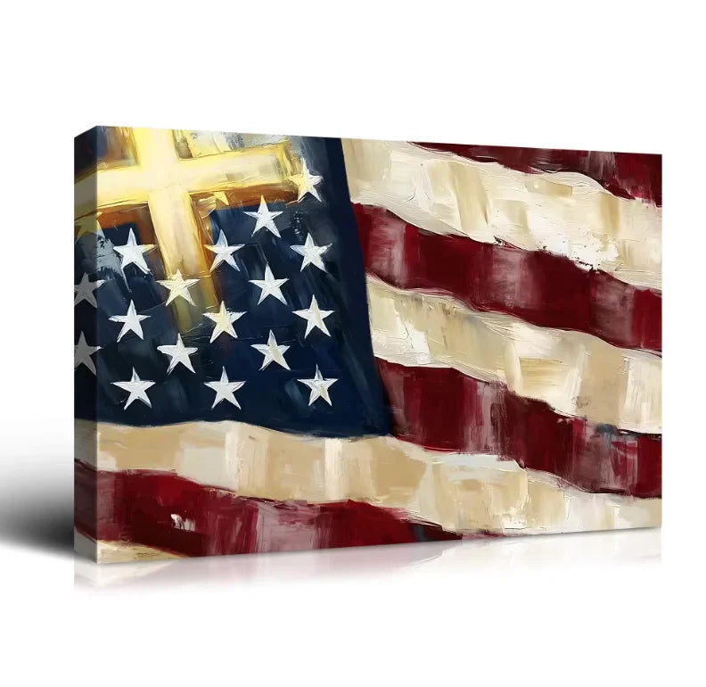 1PC Customized Wall Art Canvas Printing Christmas Wall Decoration Patriotic Flag Watercolor Home Decoration Print Canvas