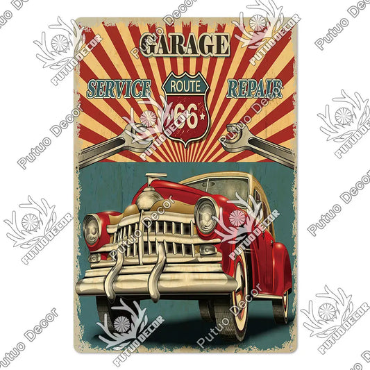 Garage Tool Retro Tinplate Sign Vintage Route 66 Vintage Printing Metal Plate Sign Garage Decor
